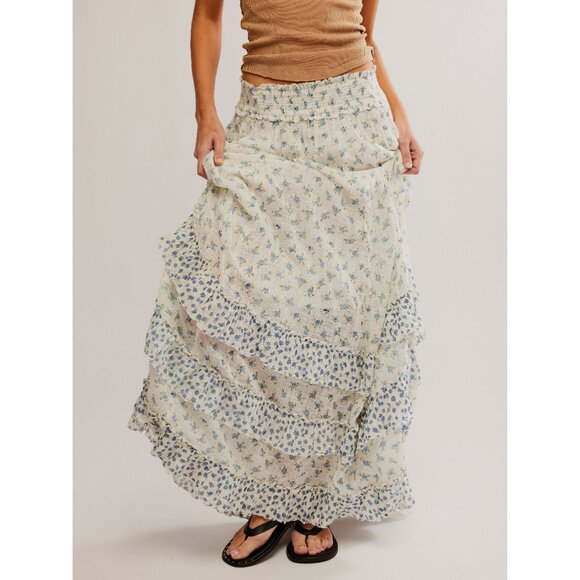 Free People Cream and Blue Maxi Skirt - Picture 2 of 6